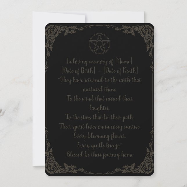 Invitation Simple Brown and Black Pagan Funeral  (Dos)