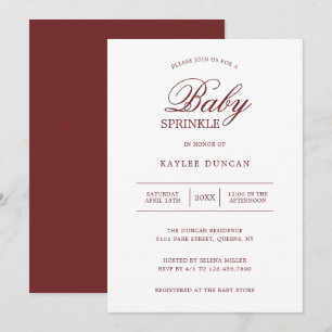 Invitation Simple Burgundy Blanc Genre Neutre Bébé Saupoudrer