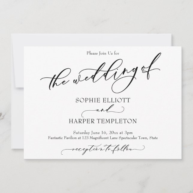 Invitation Simple Calligraphie de Luxe Le Mariage De (Devant)