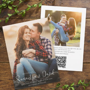 Invitation Simple calligraphie Minimaliste Deux Photo QR Code
