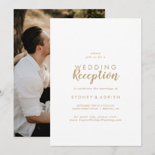 Invitation Simple Calligraphie  Or Photo Mariage Réception I