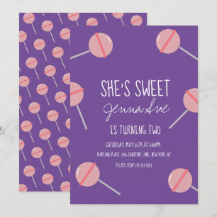 Invitation Simple Candy Lollipop fête d'anniversaire rose