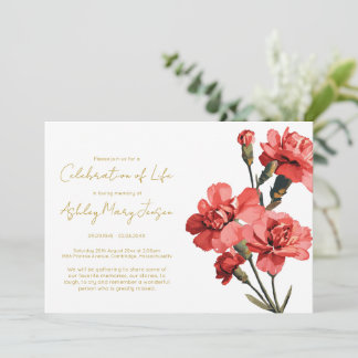 Invitation Simple Carnation Celebration of Life Funeral