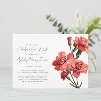 Invitation Simple Carnation Celebration of Life Funeral