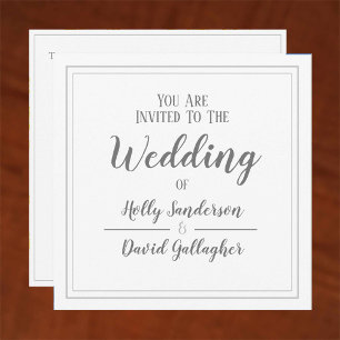 Invitation Simple Carré Gris & Blanc Jour de Mariage