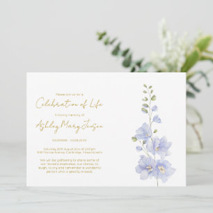 Invitation Simple célébration de la vie de Delphinium 