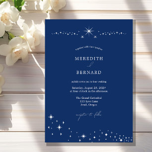 Invitation Simple Céleste Élégant Mariage Bleu Nuit 