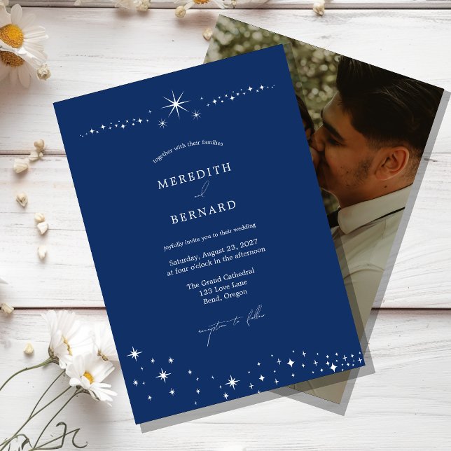 Invitation Simple Celestial Elegant Wedding Navy Blue Photo (Créateur téléchargé)