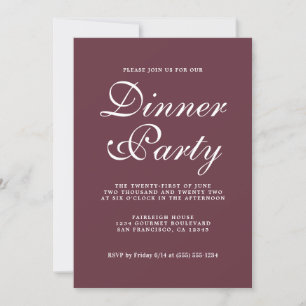Invitation Simple Chic Calligraphie Burgundy Diner Party