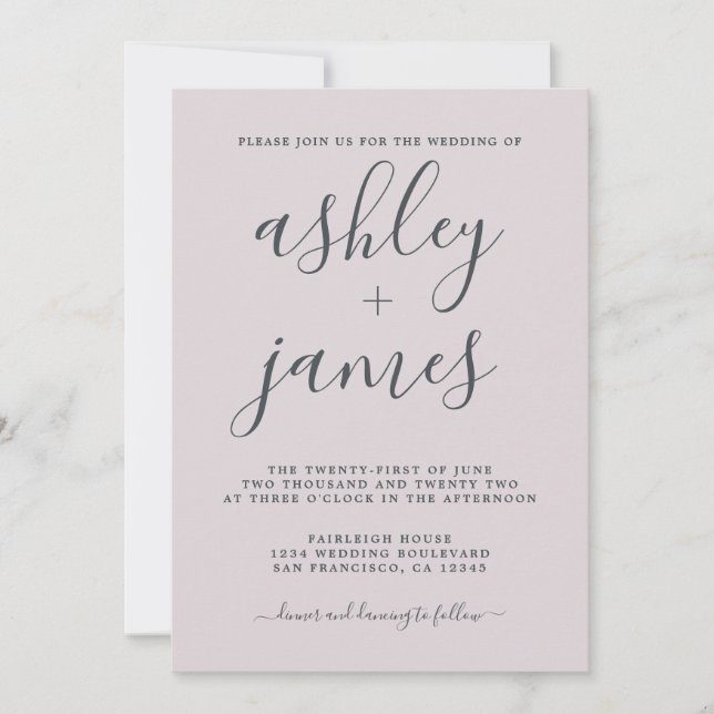 Invitation Simple Chic Calligraphie Pastel Purple Mariage (Devant)