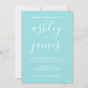 Invitation Simple Chic Calligraphie Turquoise Mariage bleu