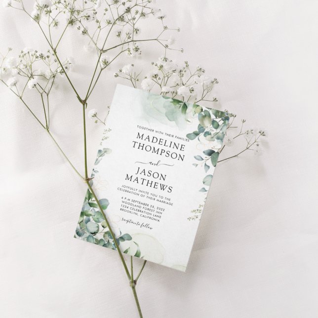 Invitation Simple Chic Eucalyptus Laver Mariage de verdure or (Créateur téléchargé)