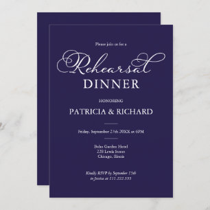 Invitation Simple Chic Navy Bleu Dîner de répétition