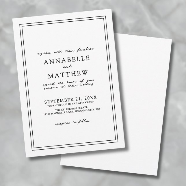 Invitation Simple chic noir blanc élégant minimaliste Mariage (Simple Chic Black White Elegant Minimalist Wedding Invitation )
