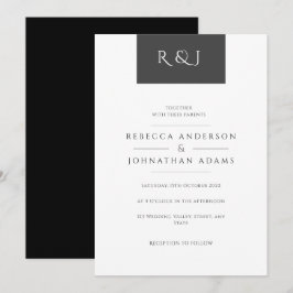 Invitation Simple chic noir et blanc Mariage monogramme