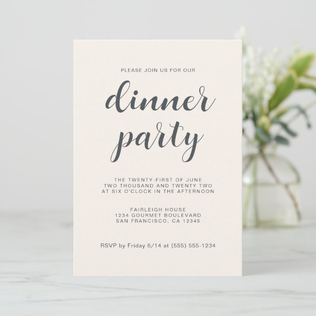 Invitation Simple Chic Script Light Ivory Diner Party (Debout devant)