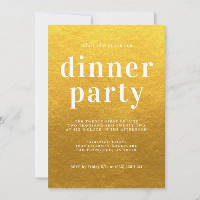 Invitation Simple Chic Typographie Classic Gold Dinner Party (Devant)