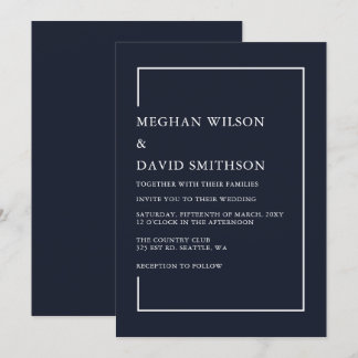 Invitation Simple classe élégant Marine Mariage moderne