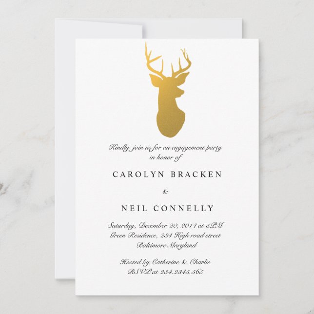 Invitation Simple Classic Gold Antler Modern Engagement Party (Devant)