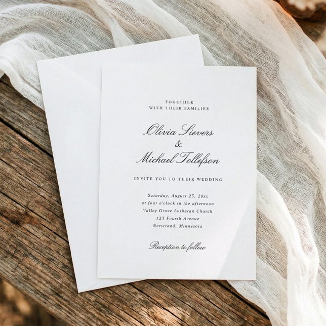 Invitation Simple Classic Traditional Old Money Wedding (Traditional black and white wedding invitation with classic calligraphy and formal typography)