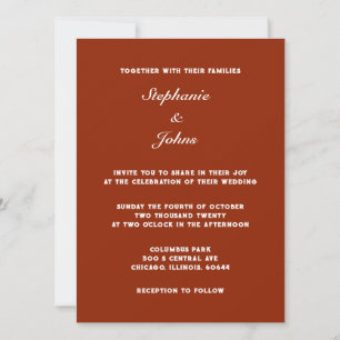 Invitation Simple classique en terre cuite chaud Mariage coul