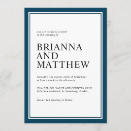Invitation Simple classique marine et Mariage blanc