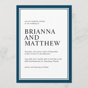 Invitation Simple classique marine et Mariage blanc