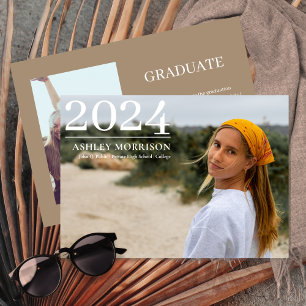 Invitation Simple Classy 2024 Deux diplômes Photo Sand