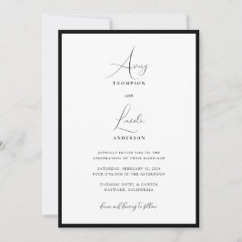 Invitation Simple Classy Black & White Border Wedding QR Code