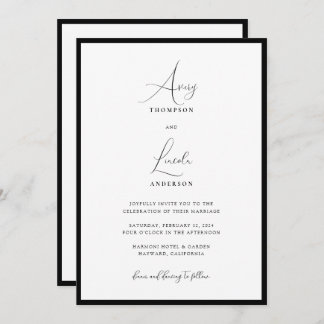 Invitation Simple Classy Black & White Border Wedding QR Code