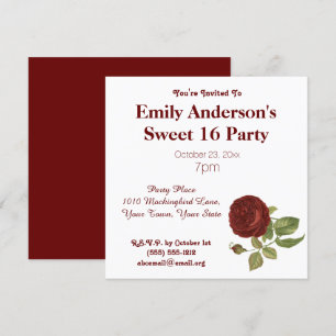Invitation Simple Clean Red Rose Sweet 16 Anniversaire
