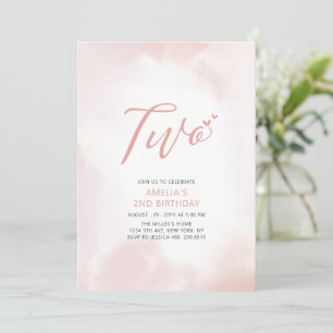 Invitation Simple Coeur rose Deux 2e Fille fête d'anniversair