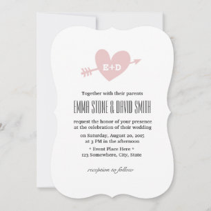 Invitation Simple Coeur rose & Flèche Amour Mariage Invitatio