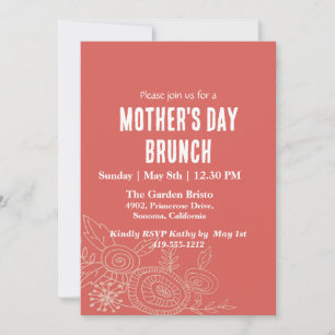 Invitation Simple Coral Floral Fête des Mères Brunch
