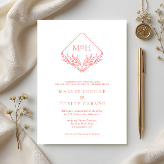 Invitation Simple Coral rose blanc Boho Mariage
