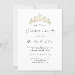 Invitation Simple Couronne Moderne Élégante Quinceanera