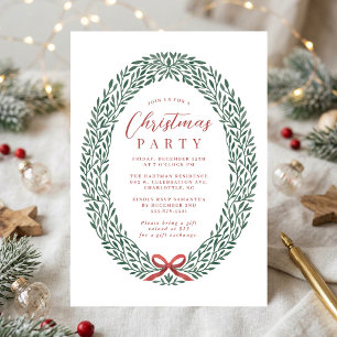 Invitation Simple Couronne Ruban Noël Traditionnel Fêtes