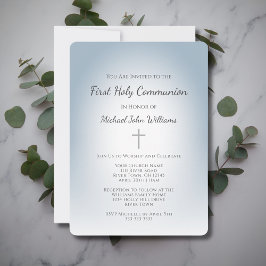 Invitation Simple Croix Dusty Blue Boys Première communion