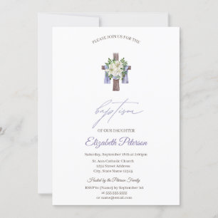 Invitation Simple croix florale de baptême