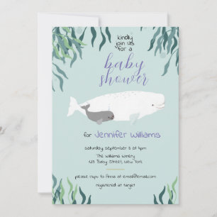 Invitation Simple Cute Beluga Baleine Baby shower bleu clair