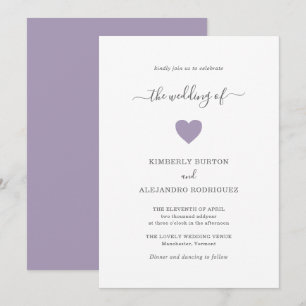 Invitation Simple Cute Dusty Purple Heart Mariage moderne