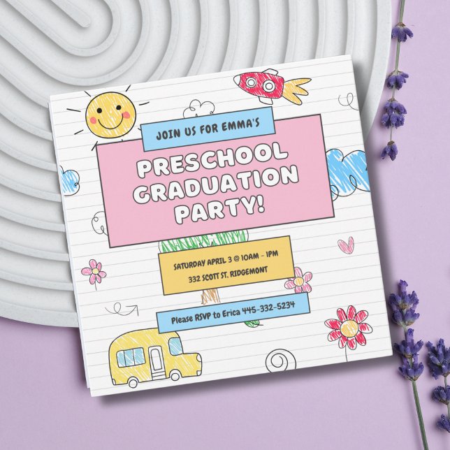 Invitation Simple Cute Preschool Graduol Party (Créateur téléchargé)