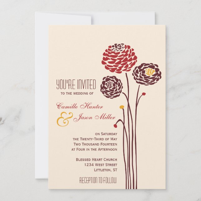 Invitation Simple Dahlia - Automne Rustique Textile Mariage (Devant)