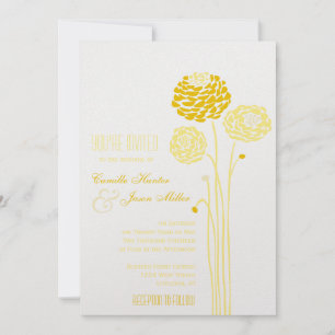 Invitation Simple Dahlia - Mariage d'or métallique