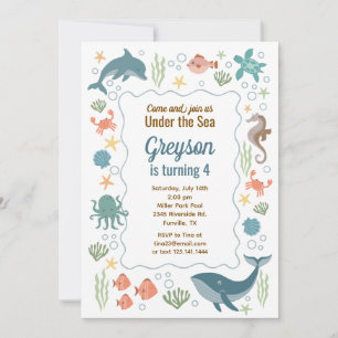 Invitation simple d'anniversaire sous l'océan