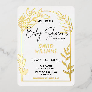 Invitation simple de Baby shower blanc et or