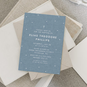 Invitation simple de baptême bleu avec des points