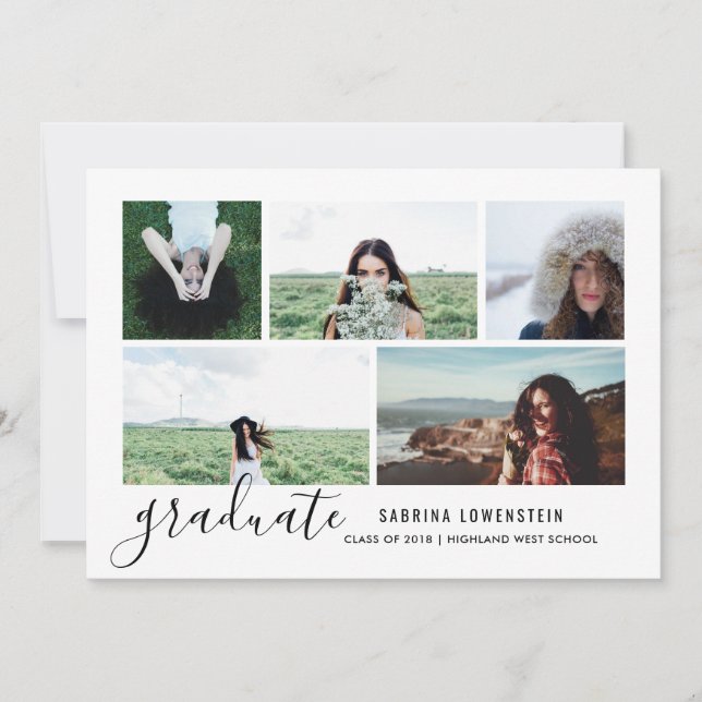 Invitation Simple Décontracté Chic Graduate Script Cinq Photo (Devant)