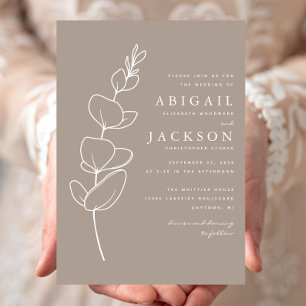 Invitation Simple Dessin au Trait de Eucalyptus Taupe Mariage