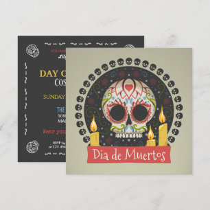 Invitation simple Dia de Muertos crâne et bougies